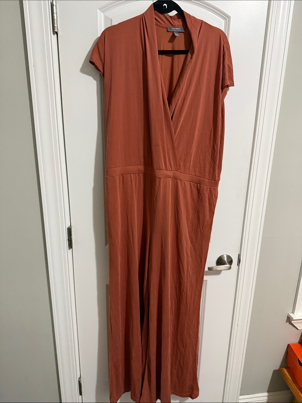 Lisa Rinna Collection Rust Short-Sleeve V-Neck Jumpsuit